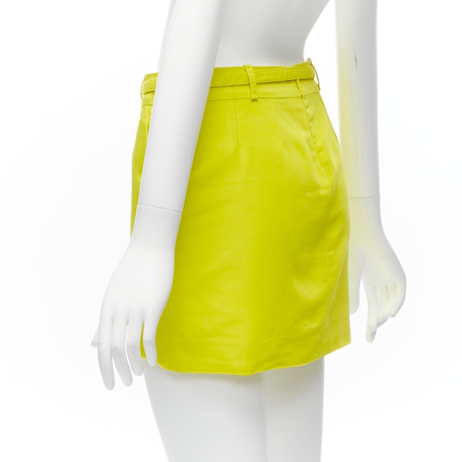 GUCCI 2011 neon yellow gold skinny belt darted slant pockets mini skirt IT36 XXS For Sale 2