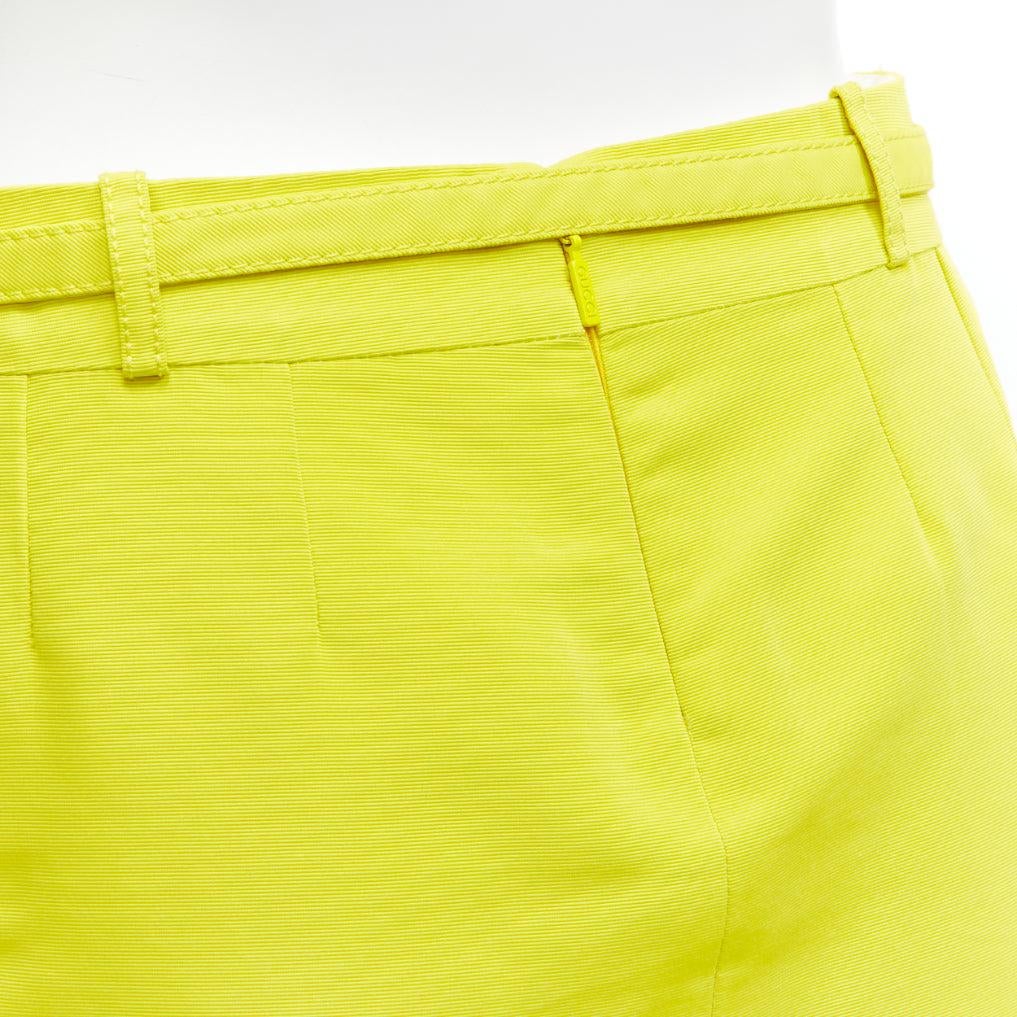 GUCCI 2011 neon yellow gold skinny belt darted slant pockets mini skirt IT36 XXS For Sale 3