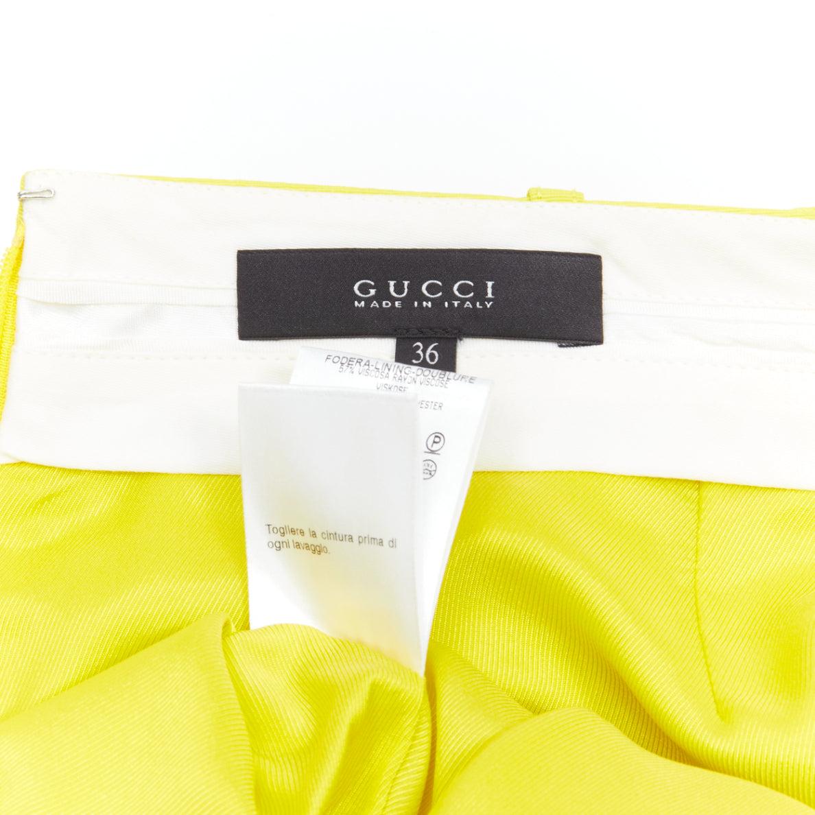 GUCCI 2011 neon yellow gold skinny belt darted slant pockets mini skirt IT36 XXS For Sale 4