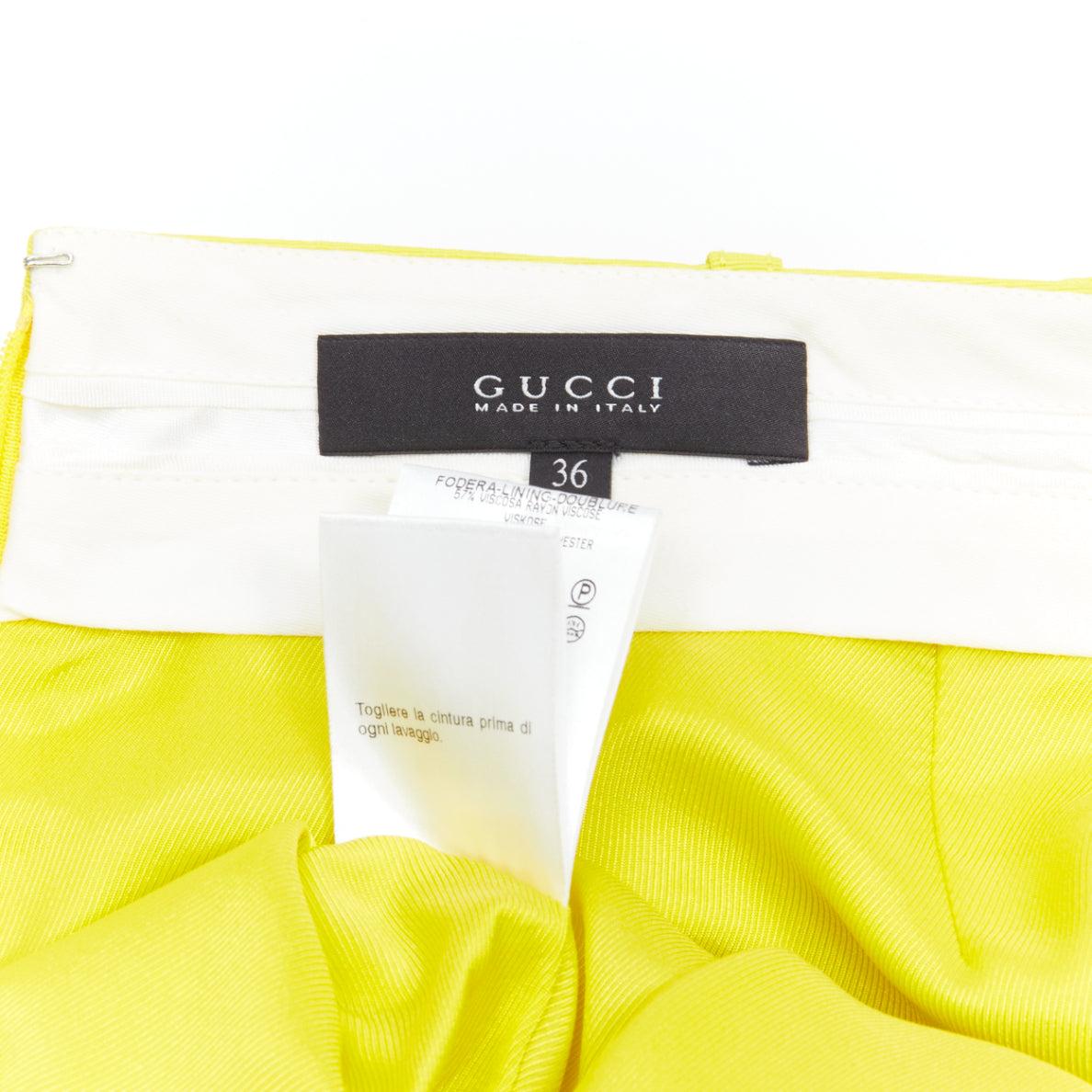 GUCCI 2011 neon yellow gold skinny belt darted slant pockets mini skirt IT36 XXS 4
