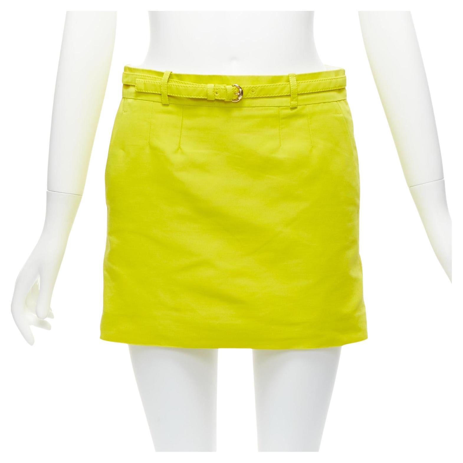 GUCCI 2011 neon yellow gold skinny belt darted slant pockets mini skirt IT36 XXS For Sale