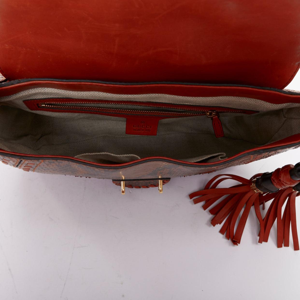 Bolso GUCCI 2011 Snaffle Bit Medium Bolso crosbody de piel escamada naranja en venta 4