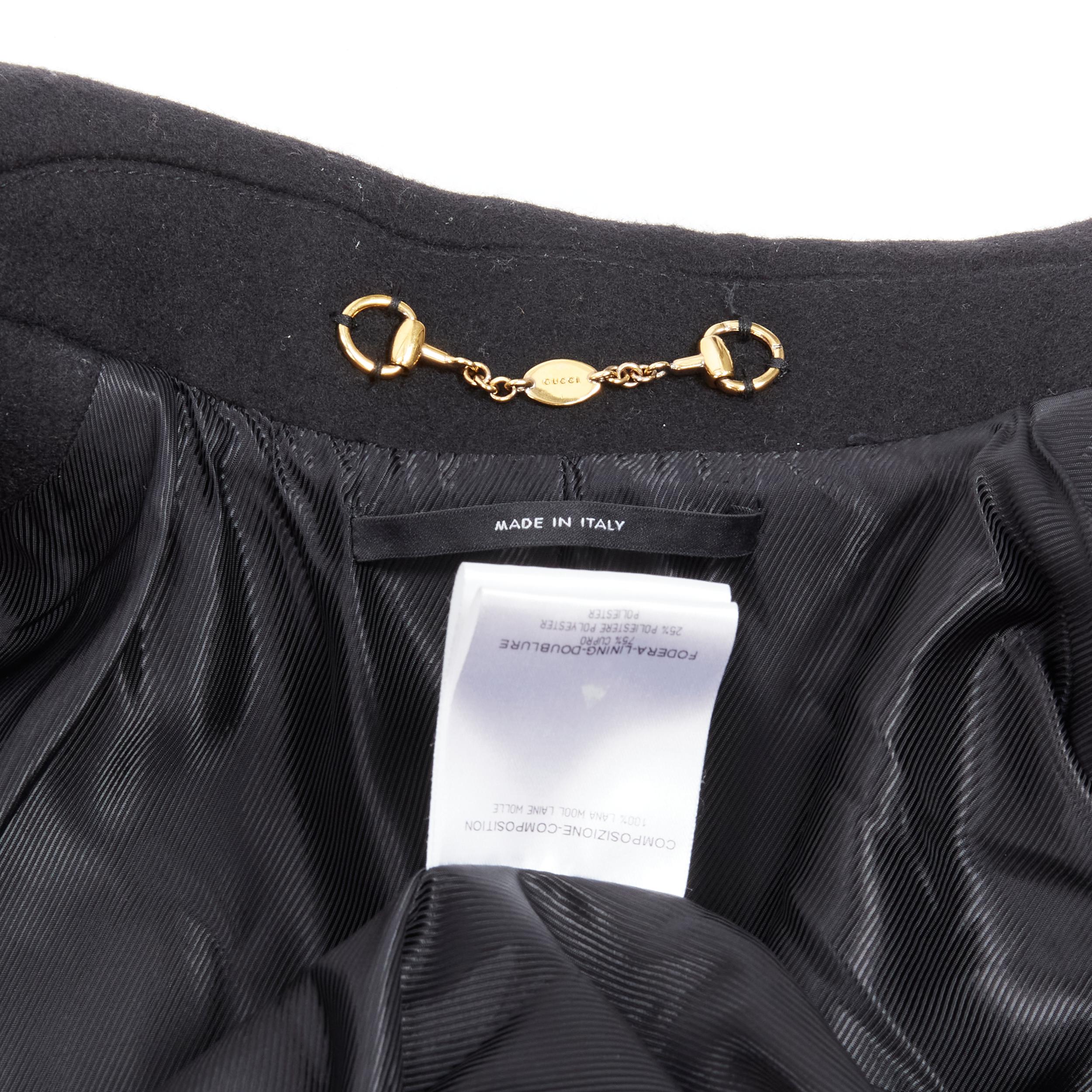 GUCCI 2012 black wool gold buttons zip front cocoon military coat IT38 XS 6