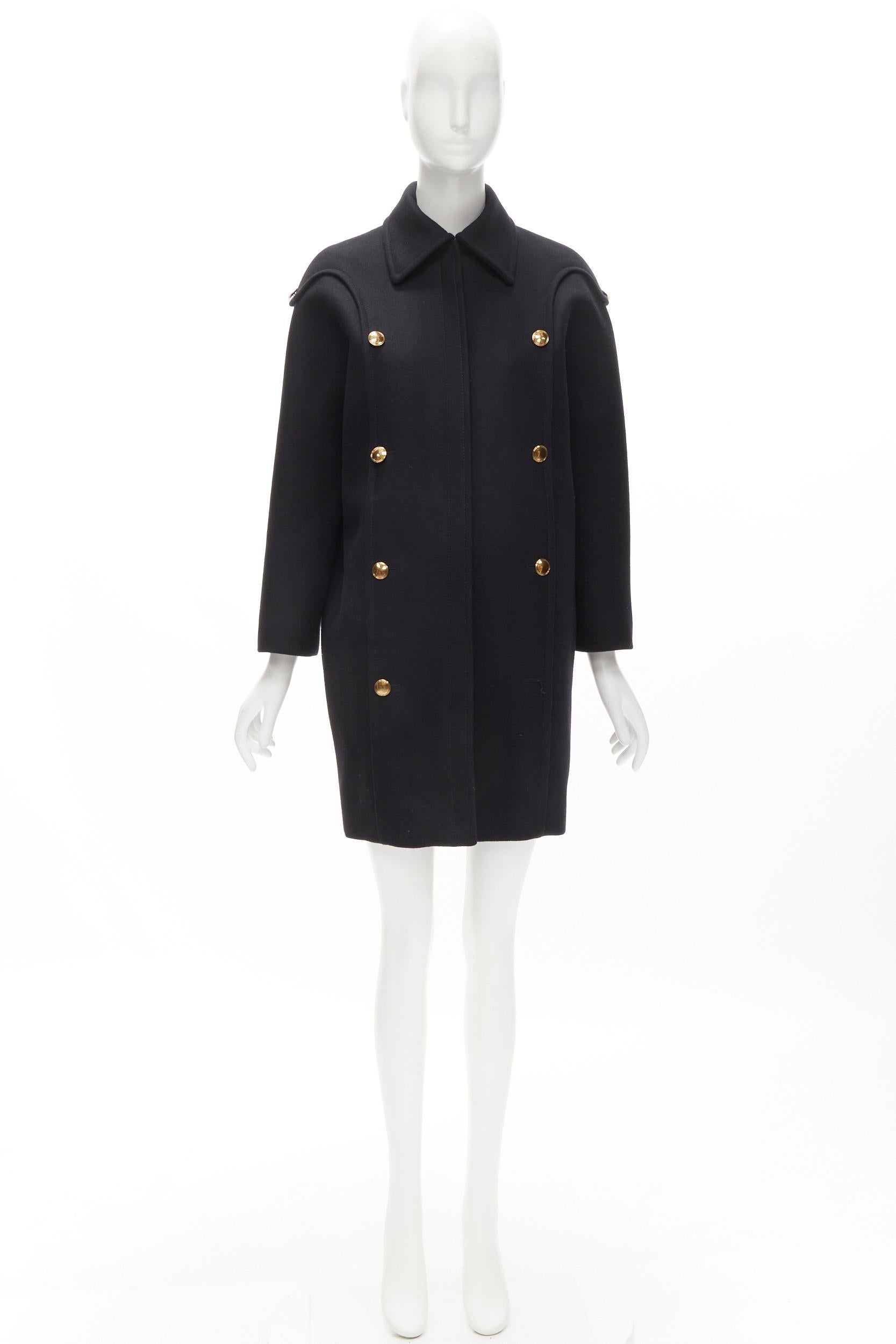 GUCCI 2012 black wool gold buttons zip front cocoon military coat IT38 XS 7