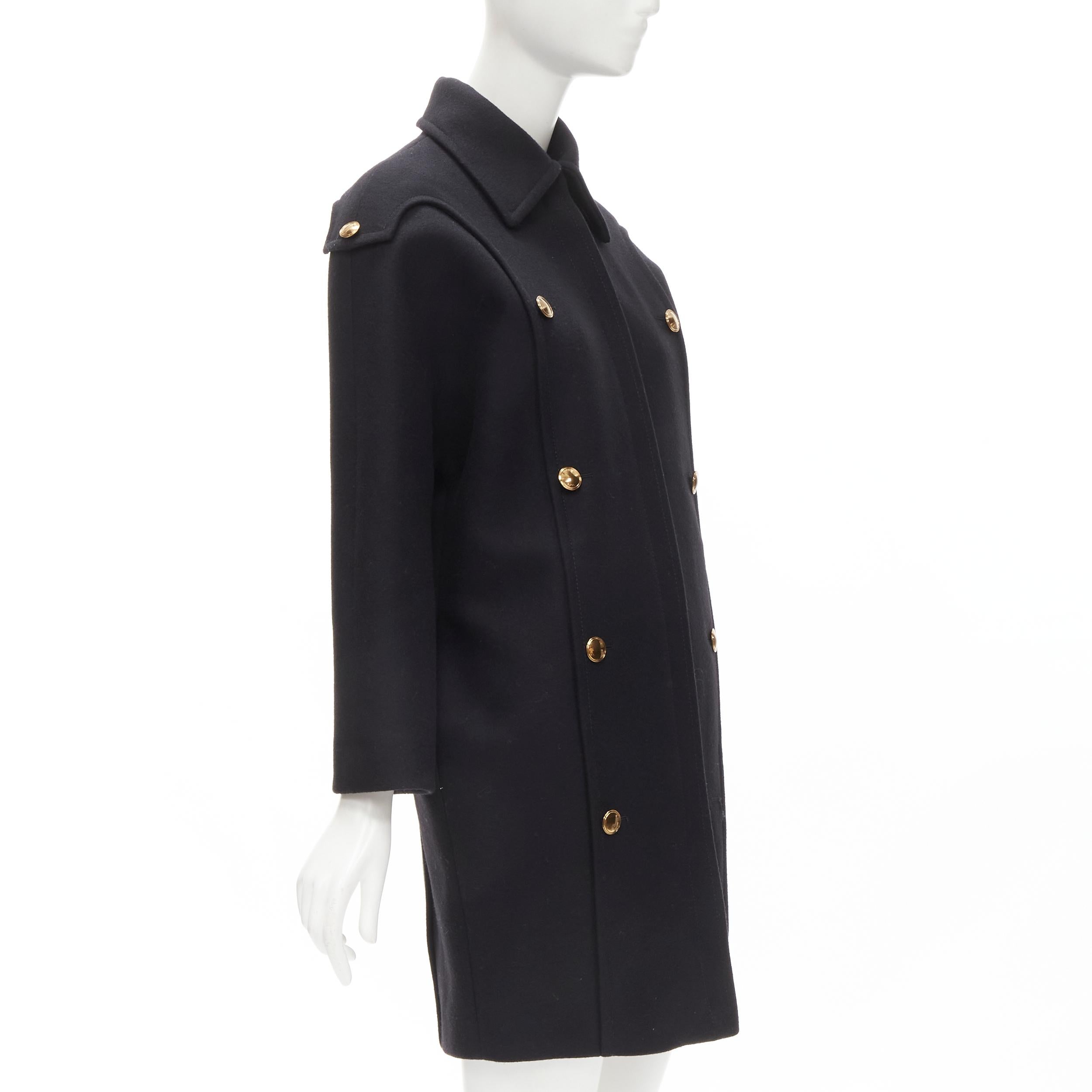 Women's GUCCI 2012 black wool gold buttons zip front cocoon military coat IT38 XS
