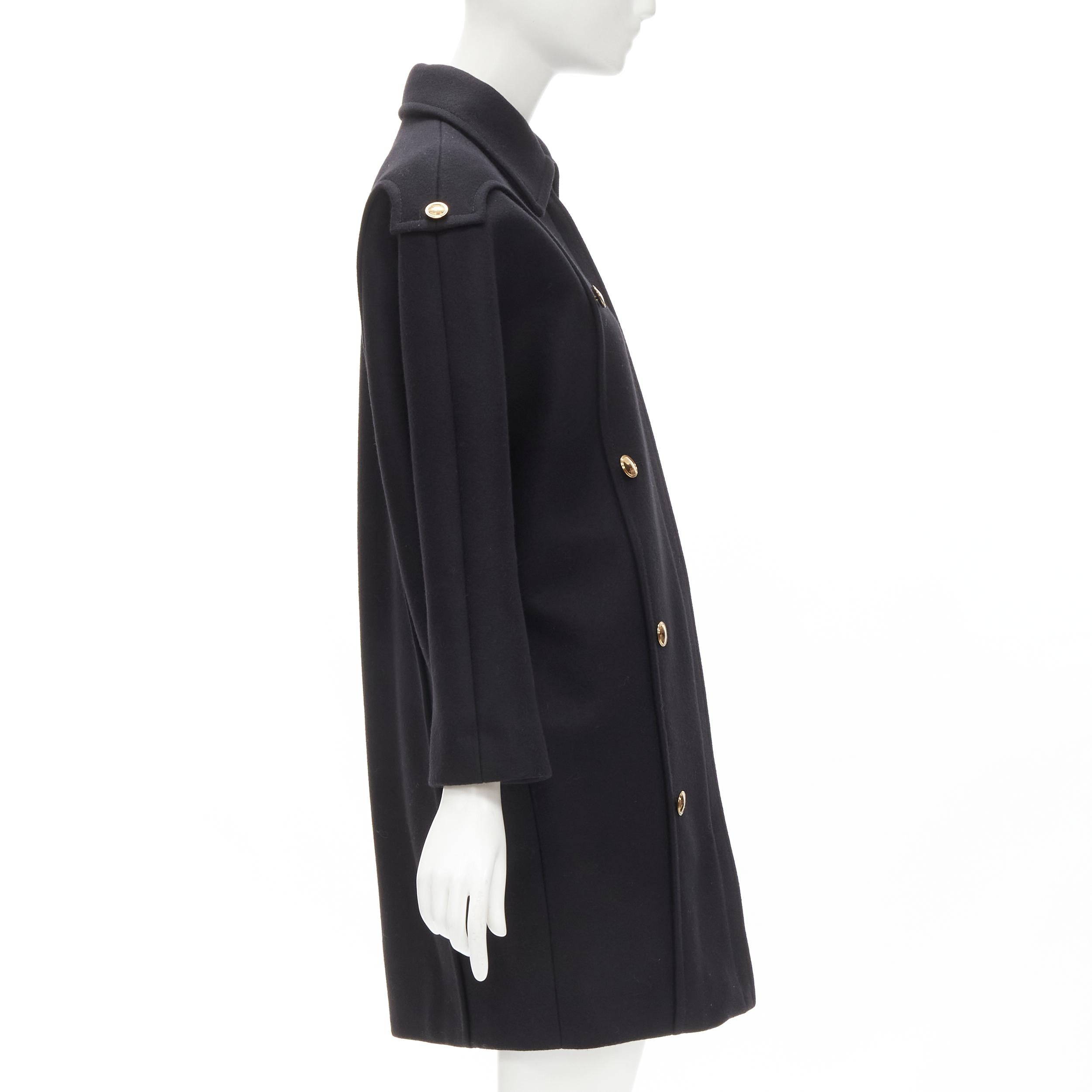 GUCCI 2012 black wool gold buttons zip front cocoon military coat IT38 XS 1