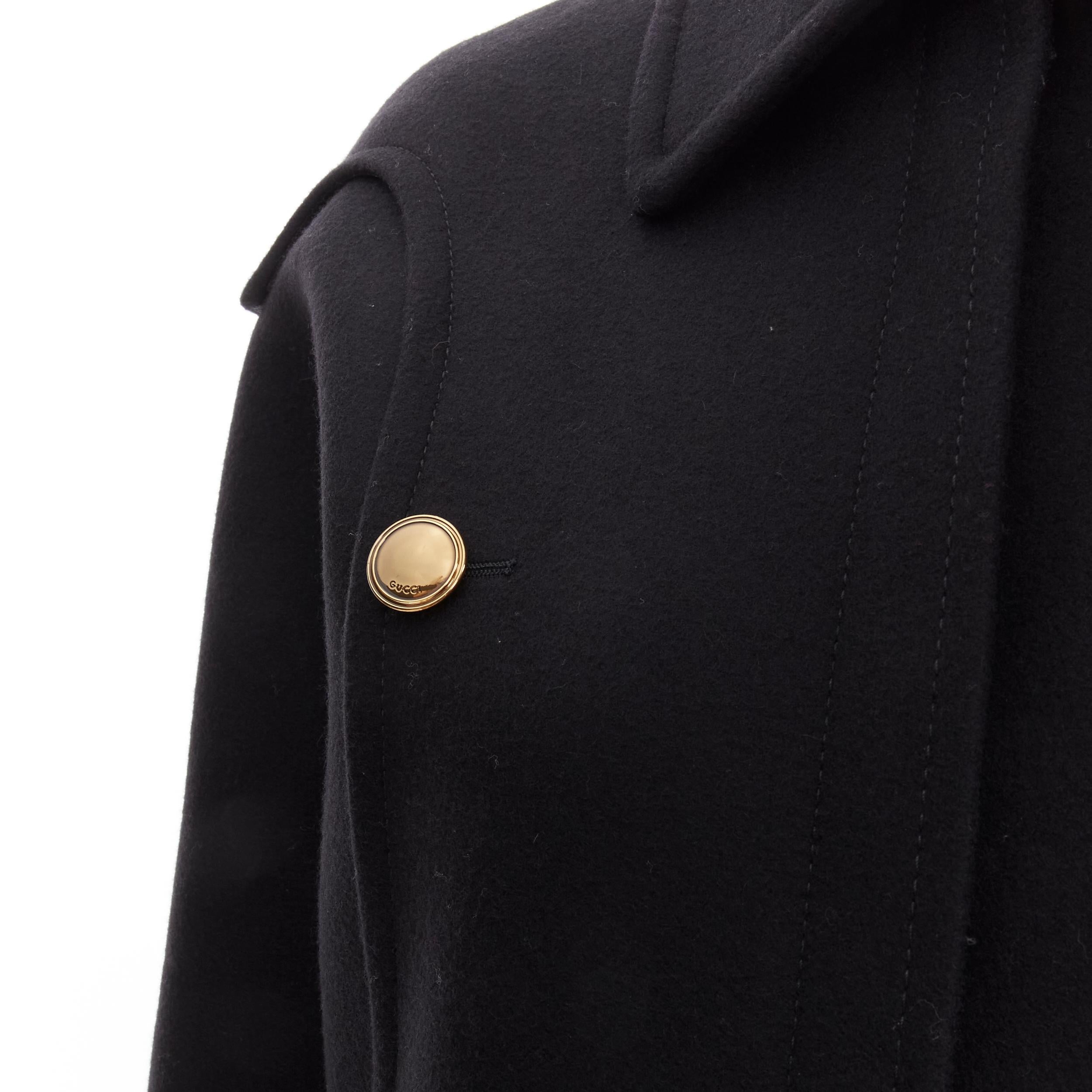 GUCCI 2012 black wool gold buttons zip front cocoon military coat IT38 XS 4