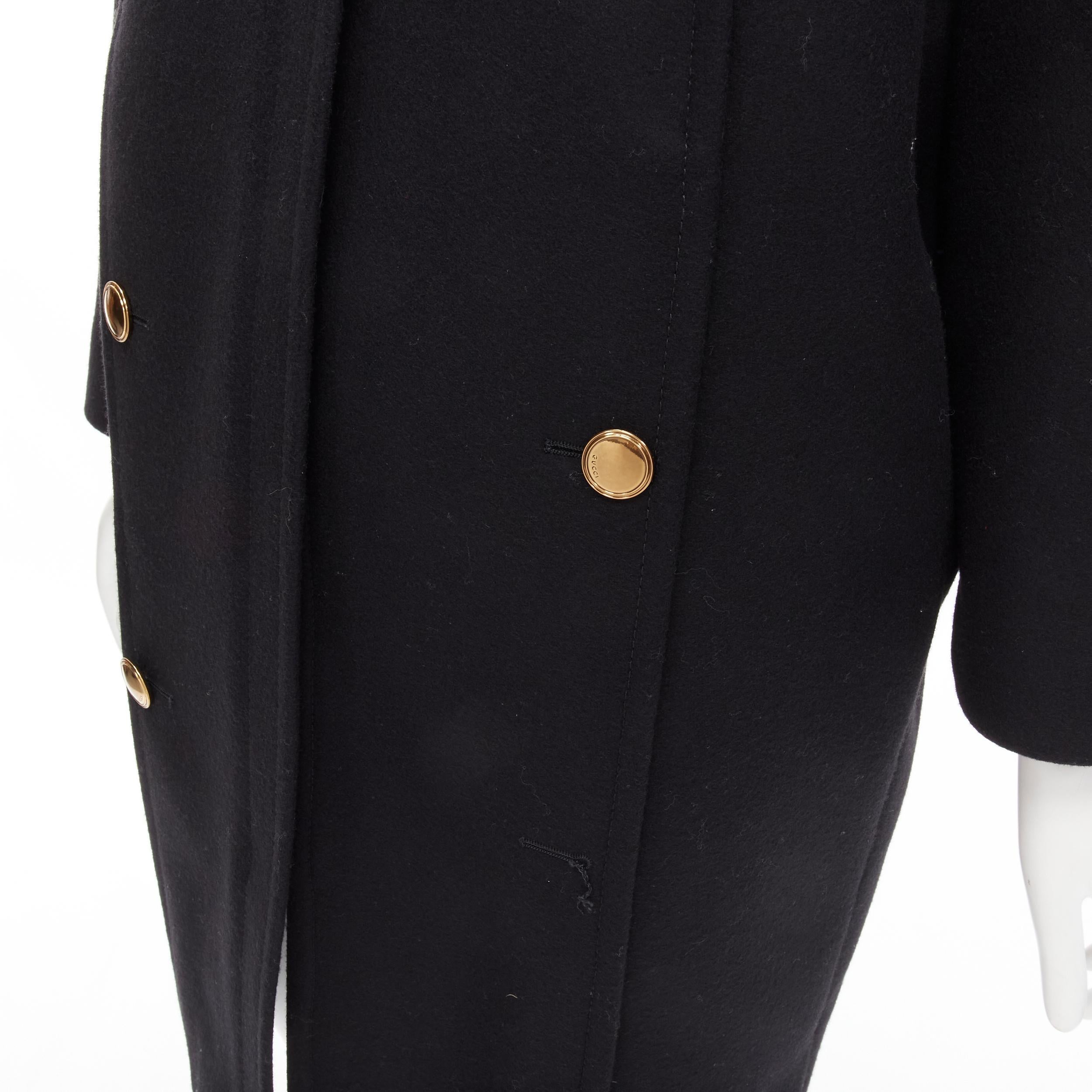 GUCCI 2012 black wool gold buttons zip front cocoon military coat IT38 XS 5