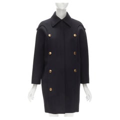GUCCI 2012 black wool gold buttons zip front cocoon military coat IT38 XS