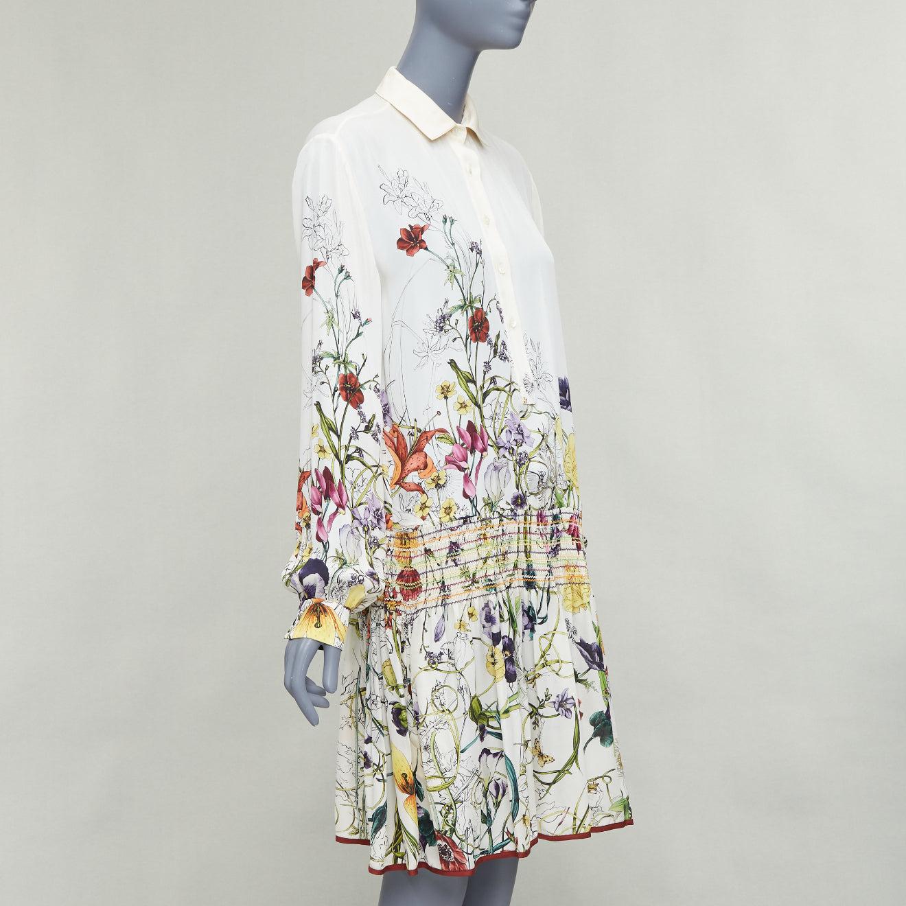 Gray GUCCI 2012 Flora cream silk multicolor floral print drop waist dress IT40 S