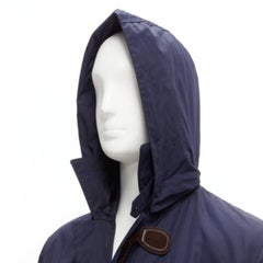GUCCI 2012 navy nylon brown toggle hooded anorak jacket coat IT48 M
