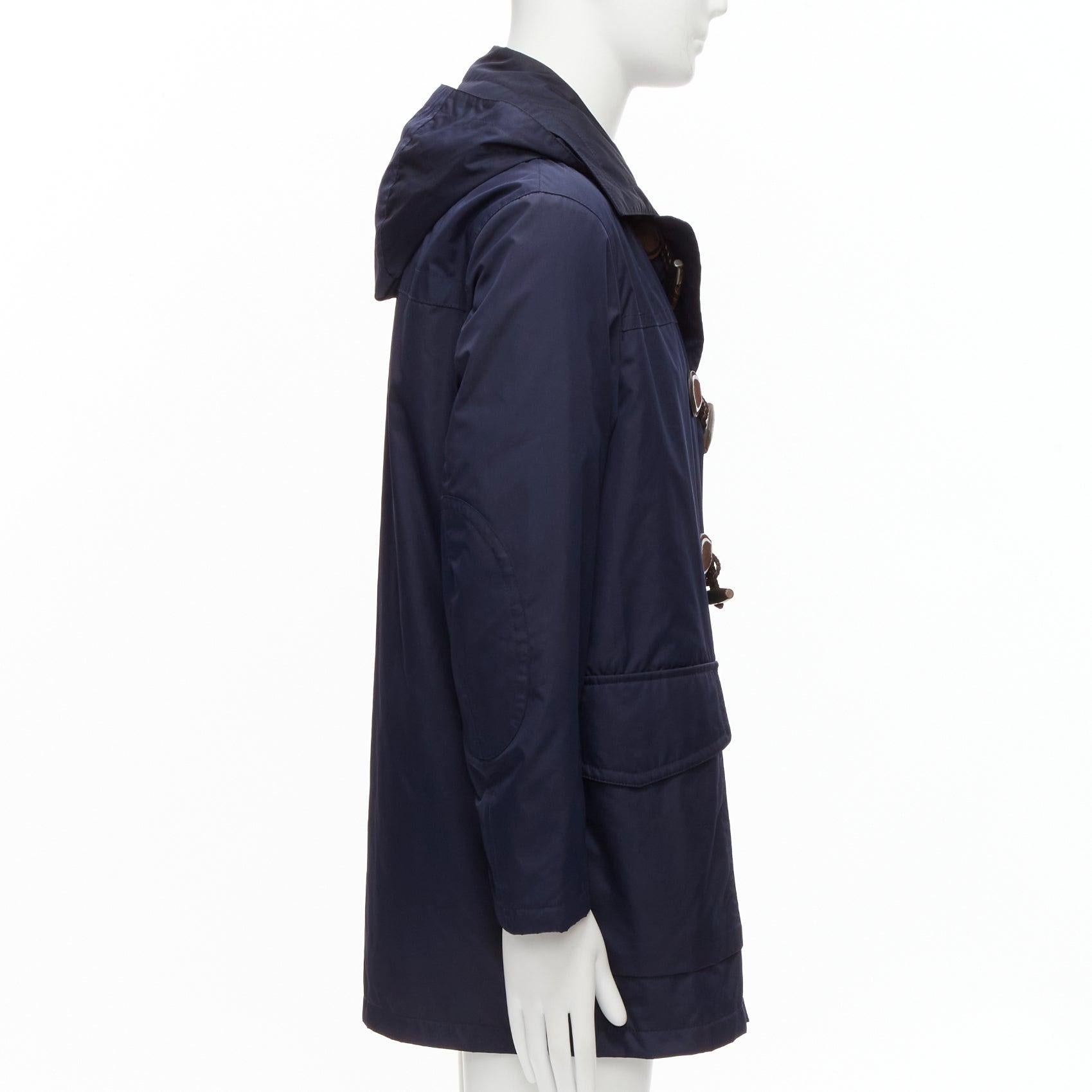 GUCCI 2012 navy nylon brown toggle hooded anorak jacket coat IT48 M In Good Condition For Sale In Hong Kong, NT