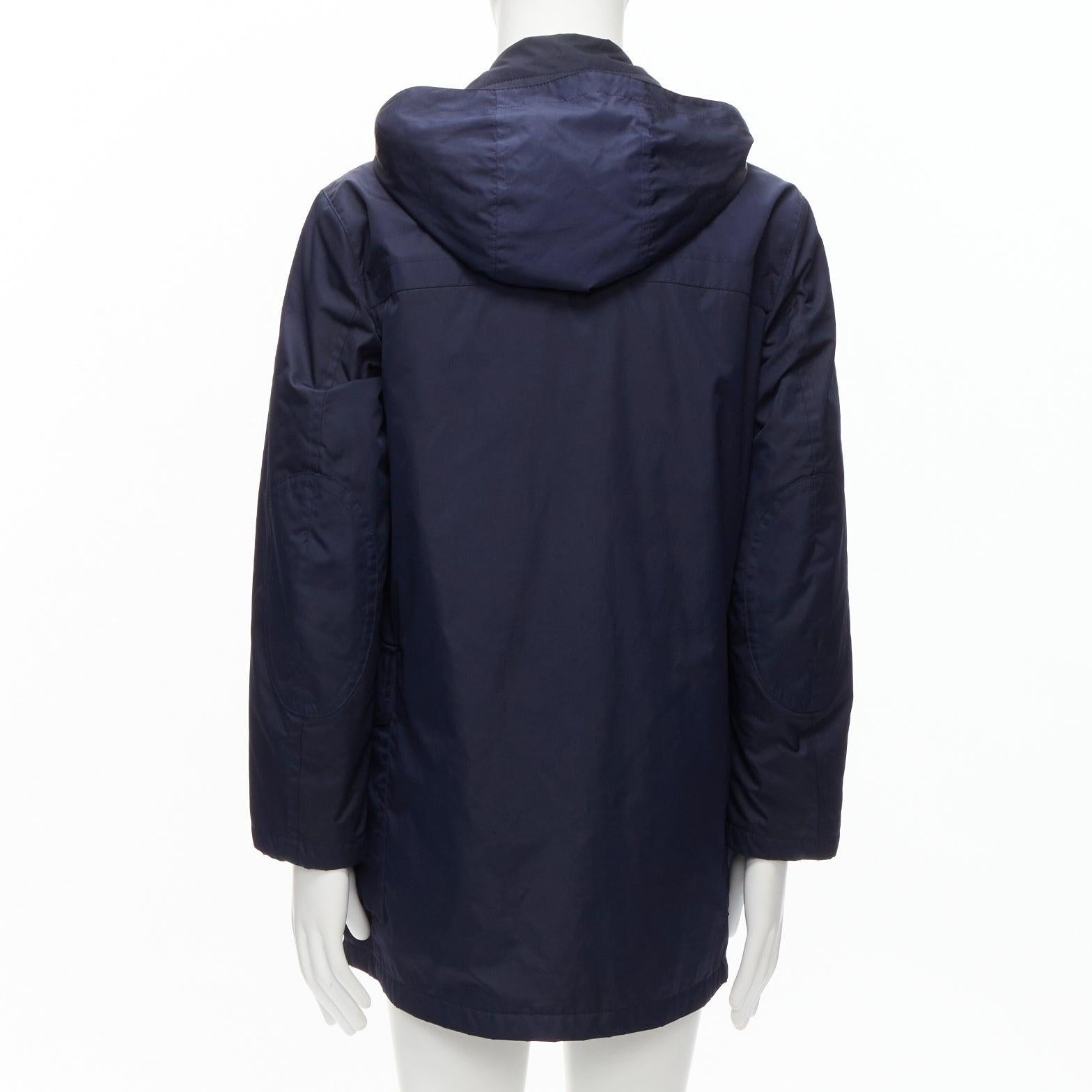 Women's GUCCI 2012 navy nylon brown toggle hooded anorak jacket coat IT48 M For Sale