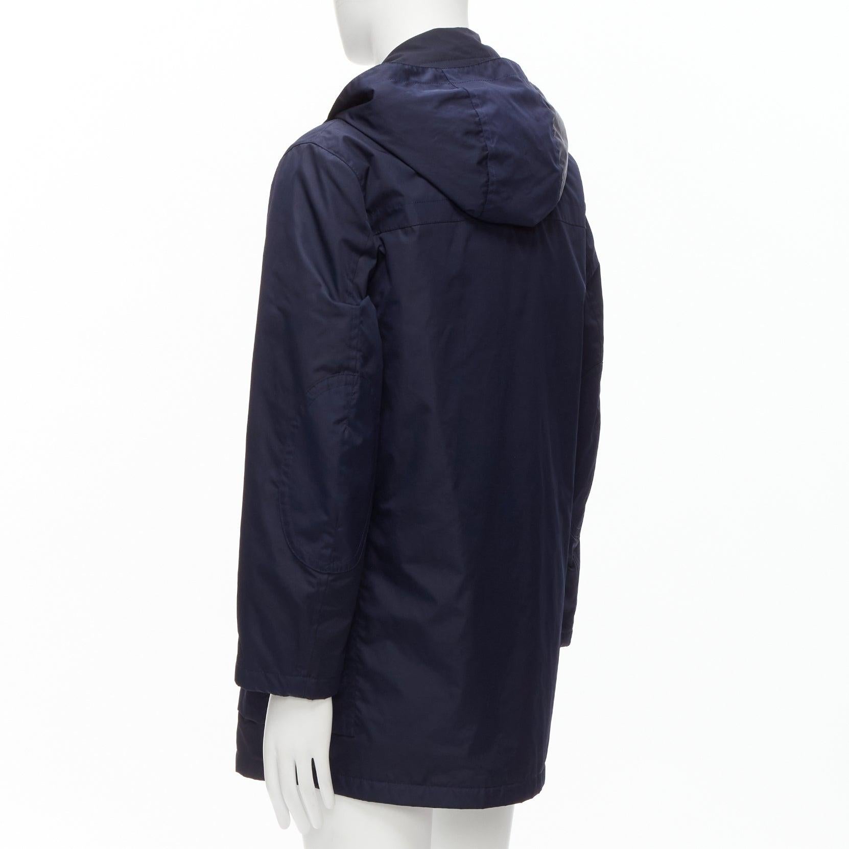 GUCCI 2012 navy nylon brown toggle hooded anorak jacket coat IT48 M For Sale 1
