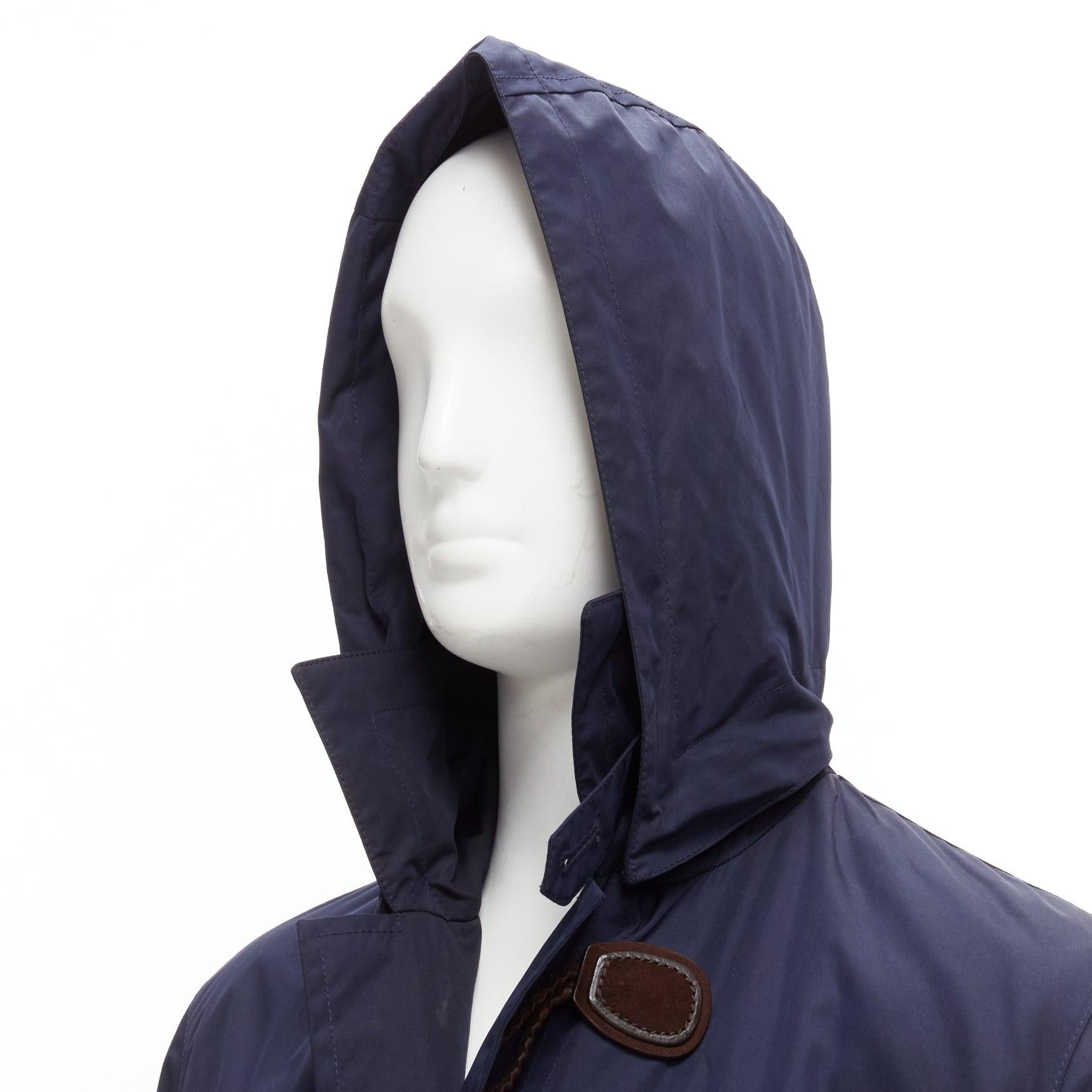 GUCCI 2012 navy nylon brown toggle hooded anorak jacket coat IT48 M For Sale 2