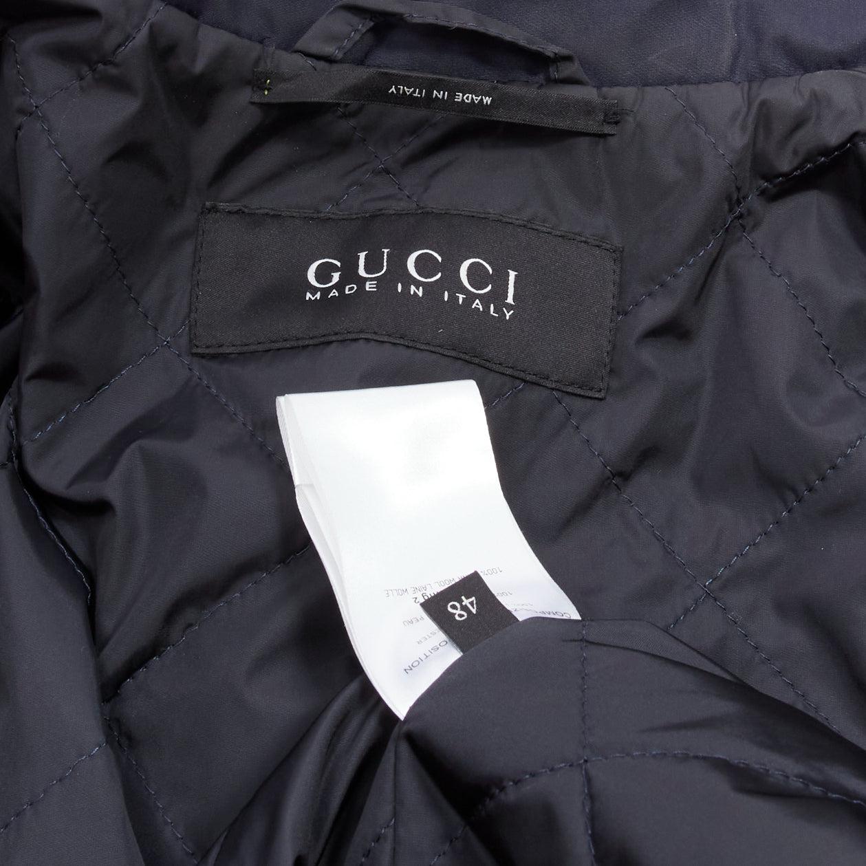 GUCCI 2012 navy nylon brown toggle hooded anorak jacket coat IT48 M For Sale 3