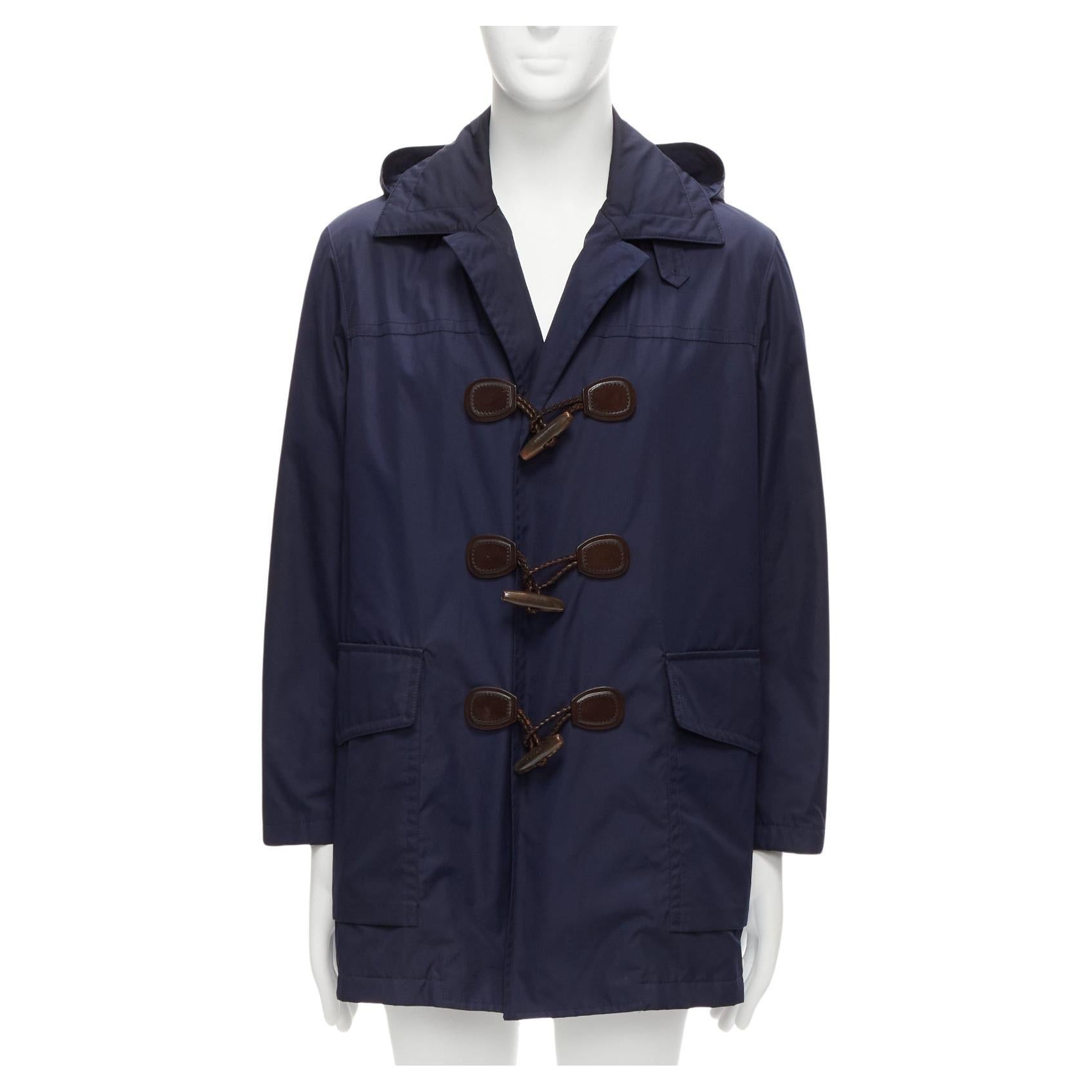 GUCCI 2012 navy nylon brown toggle hooded anorak jacket coat IT48 M For Sale