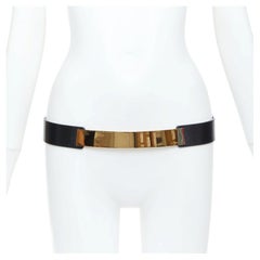 GUCCI 2012 Runway gold metal bar plate black smooth leather wide waist belt 80cm