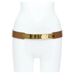 GUCCI 2012 Runway gold metal bar plate brown smooth leather wide waist belt 80cm