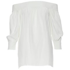 GUCCI 2012 white viscose off shoulder gold button cuff blouse shirt IT38 M