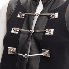 GUCCI 2014 Runway black wool leather silver horsebit buckle shift dress IT36 XXS