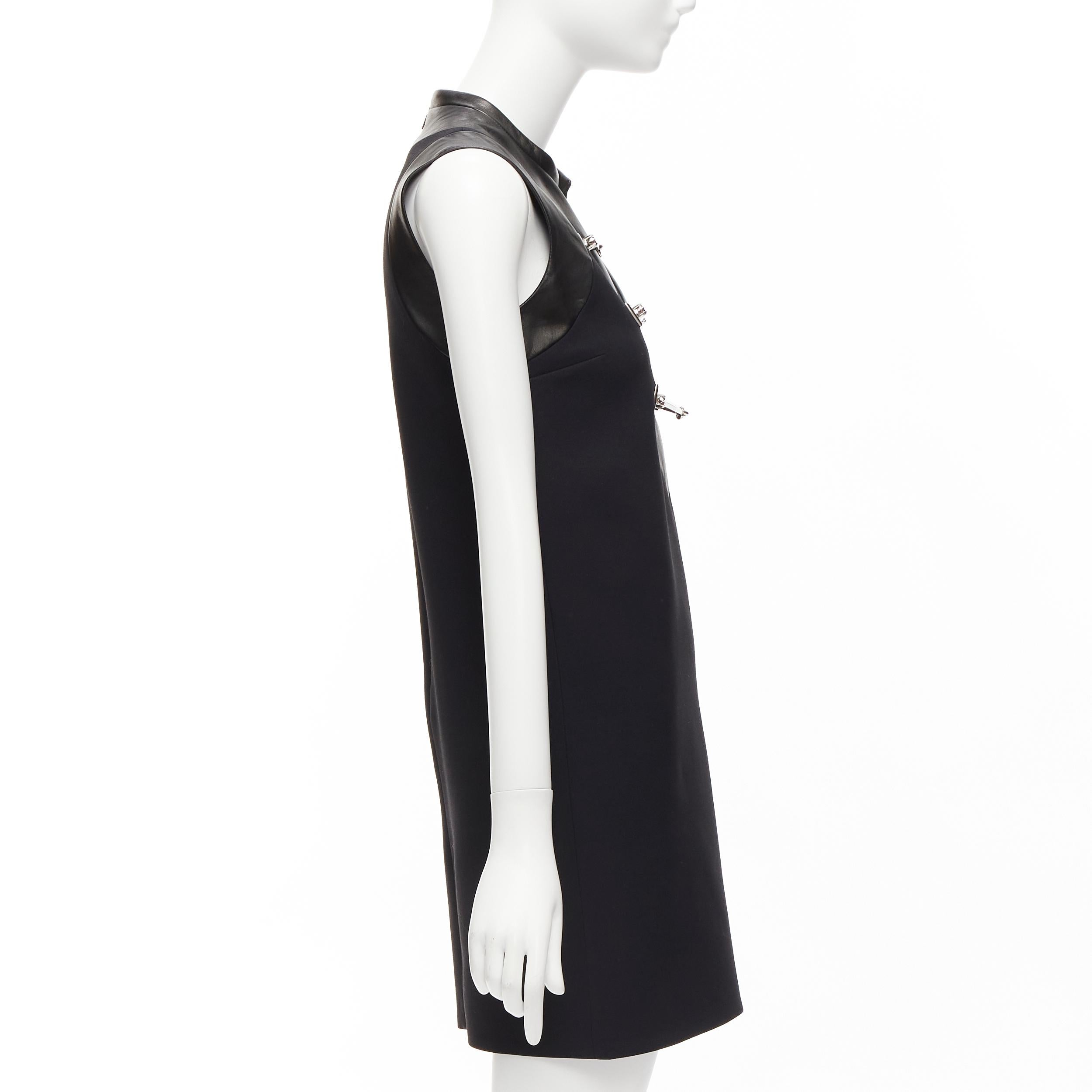 GUCCI 2014 Runway black wool leather silver horsebit buckle shift dress IT36 XXS In Good Condition For Sale In Hong Kong, NT