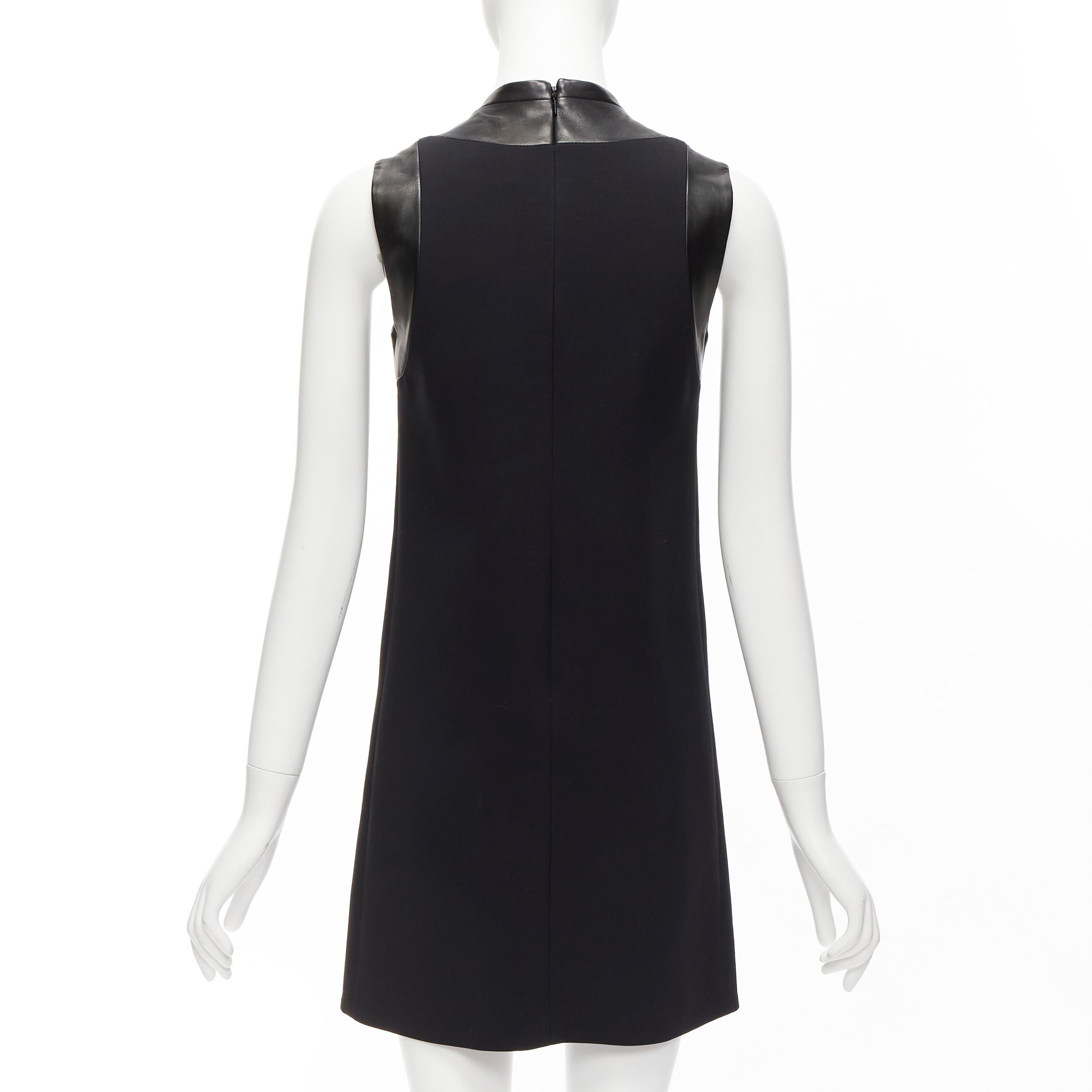 Women's GUCCI 2014 Runway black wool leather silver horsebit buckle shift dress IT36 XXS For Sale