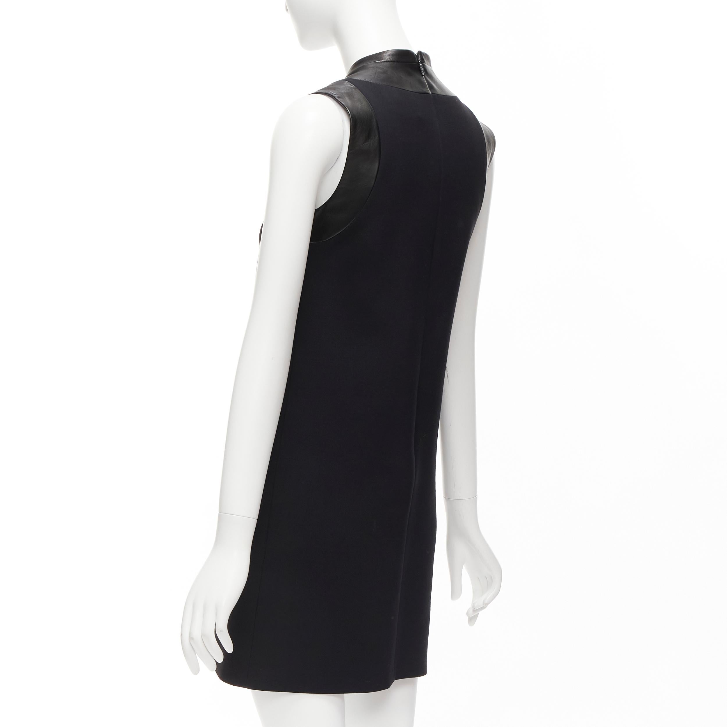 GUCCI 2014 Runway black wool leather silver horsebit buckle shift dress IT36 XXS For Sale 1