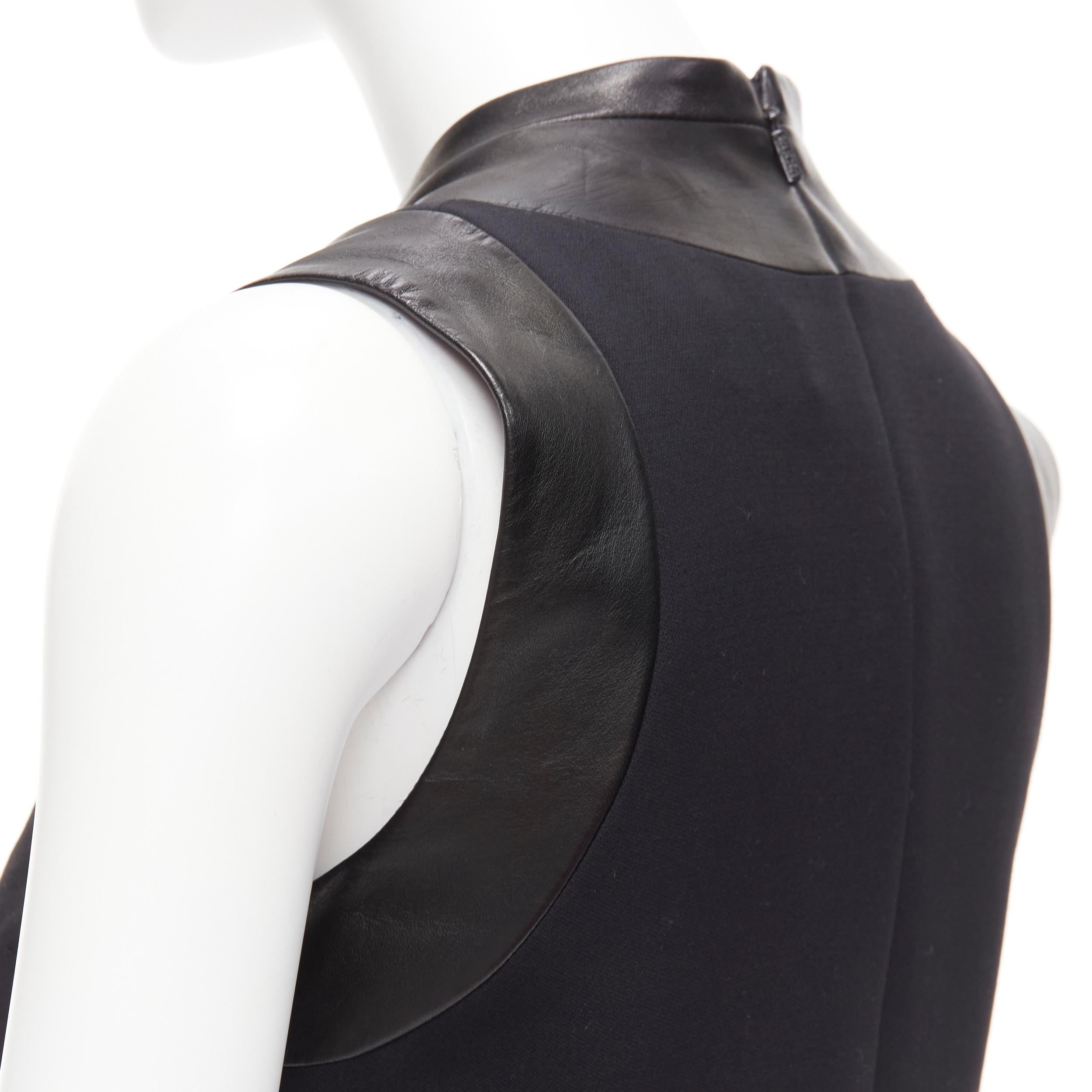 GUCCI 2014 Runway black wool leather silver horsebit buckle shift dress IT36 XXS For Sale 2