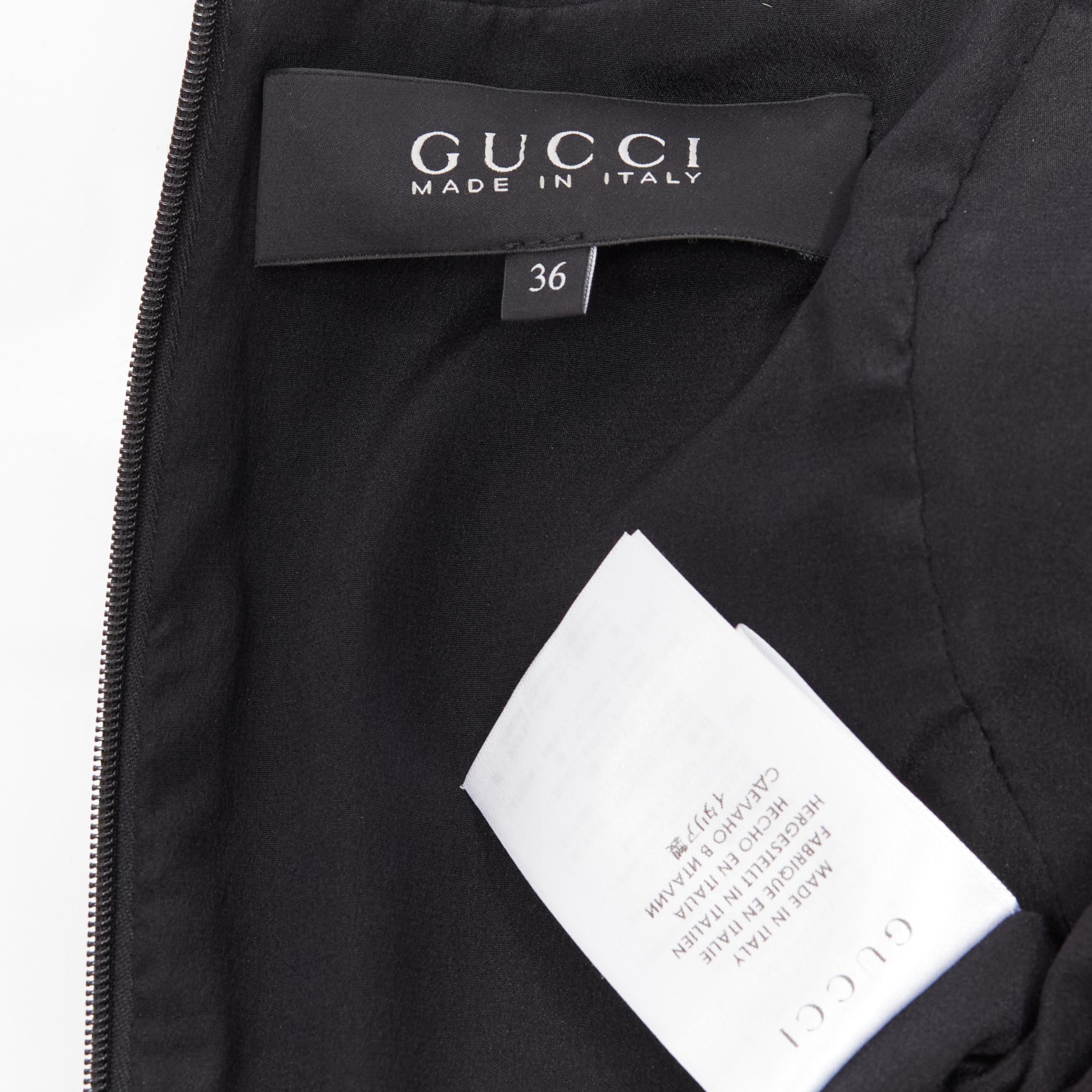 GUCCI 2014 Runway black wool leather silver horsebit buckle shift dress IT36 XXS For Sale 3