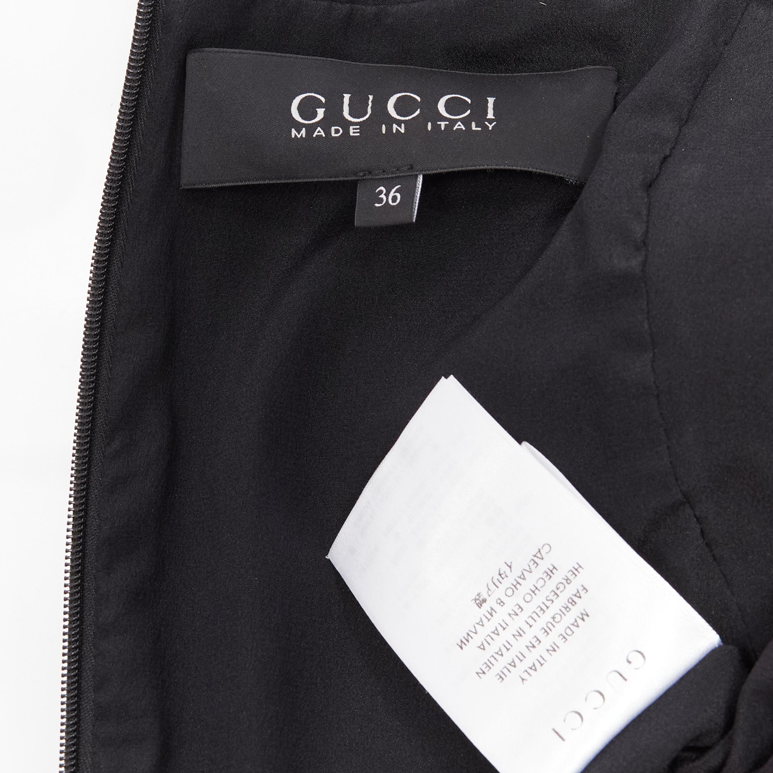 GUCCI 2014 Runway black wool leather silver horsebit buckle shift dress IT36 XXS For Sale 4