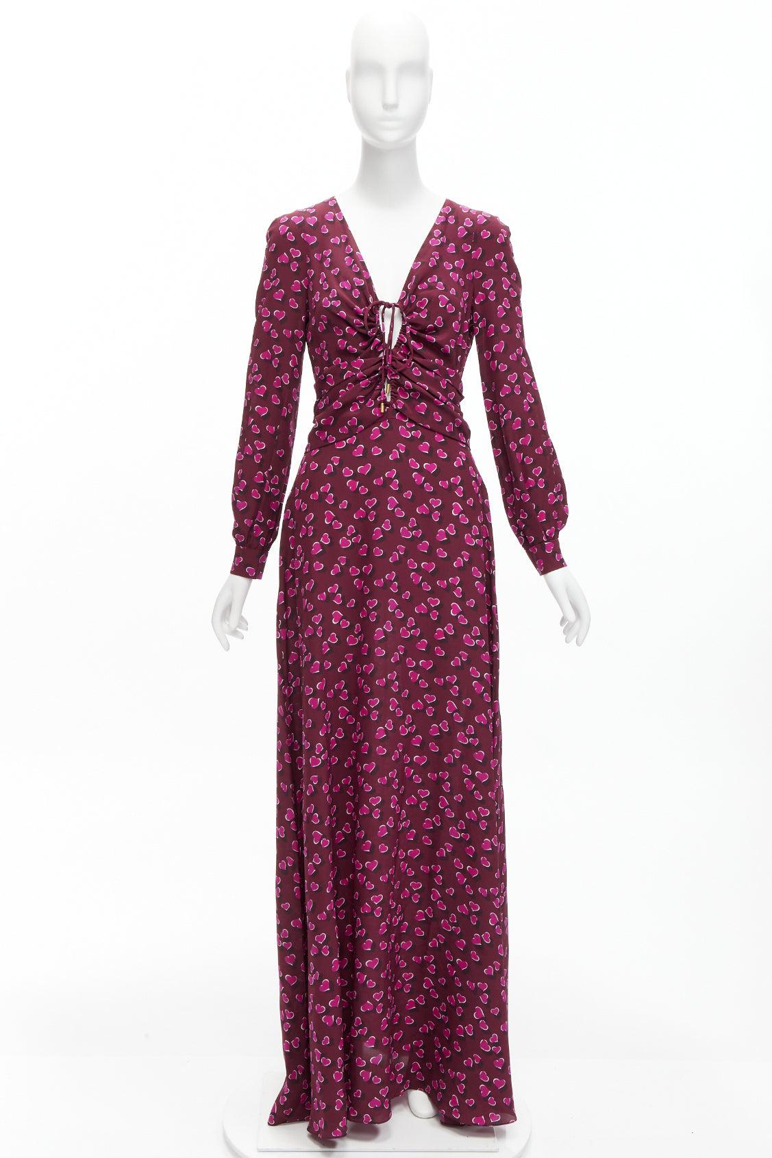 GUCCI 2014 Runway Heart On My Sleeve 100% silk plunge neck gown dress IT38 XS For Sale 5