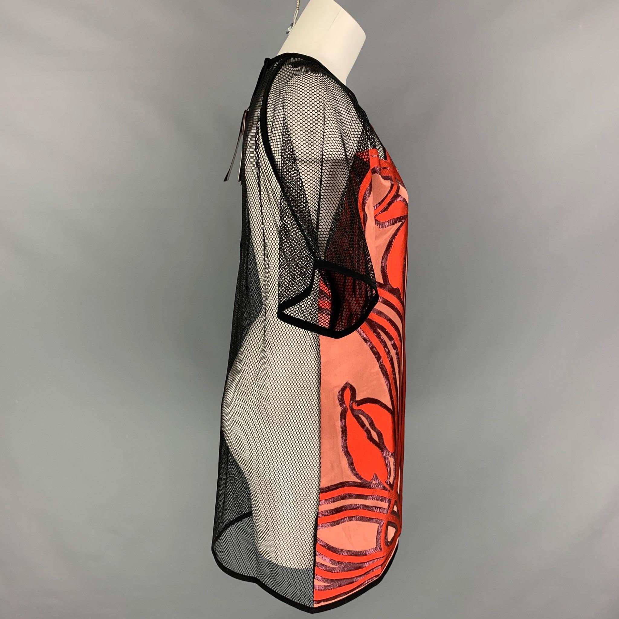 GUCCI 2014 Größe 4 Schwarz Orange Seidenmischung Applique Kurzarm Kleid Top im Zustand „Hervorragend“ im Angebot in San Francisco, CA