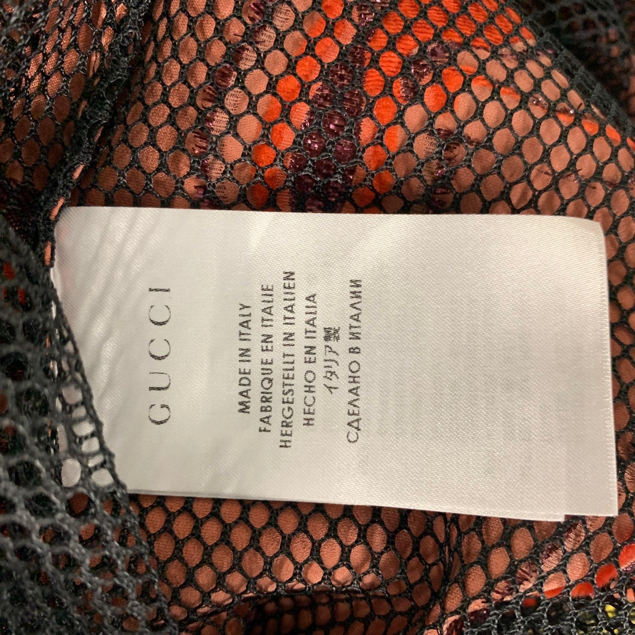 GUCCI 2014 Size 4 Black Orange Silk Blend Applique Short Sleeve Dress Top For Sale 2