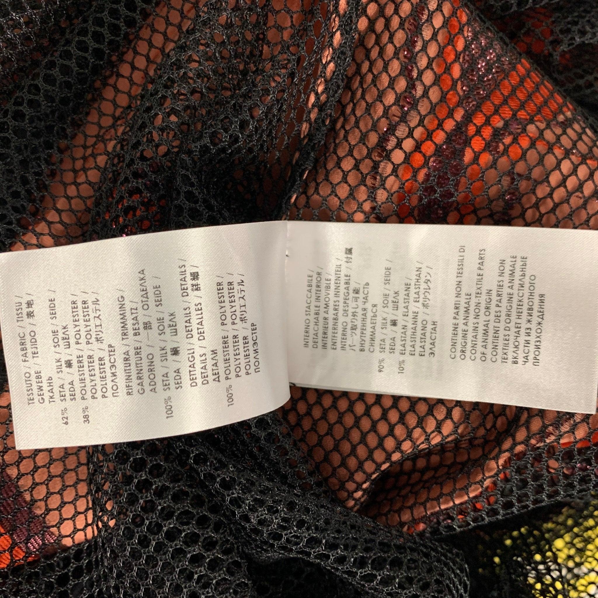 GUCCI 2014 Size 4 Black Orange Silk Blend Applique Short Sleeve Dress Top For Sale 4