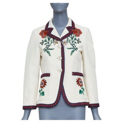 GUCCI 2015 Alessandro Michele rose embroidered web trim single breasted jacket S