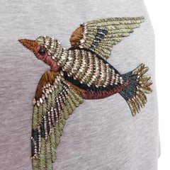 GUCCI 2015 grey neoprene crystal embroidered Swallow sweatshirt S