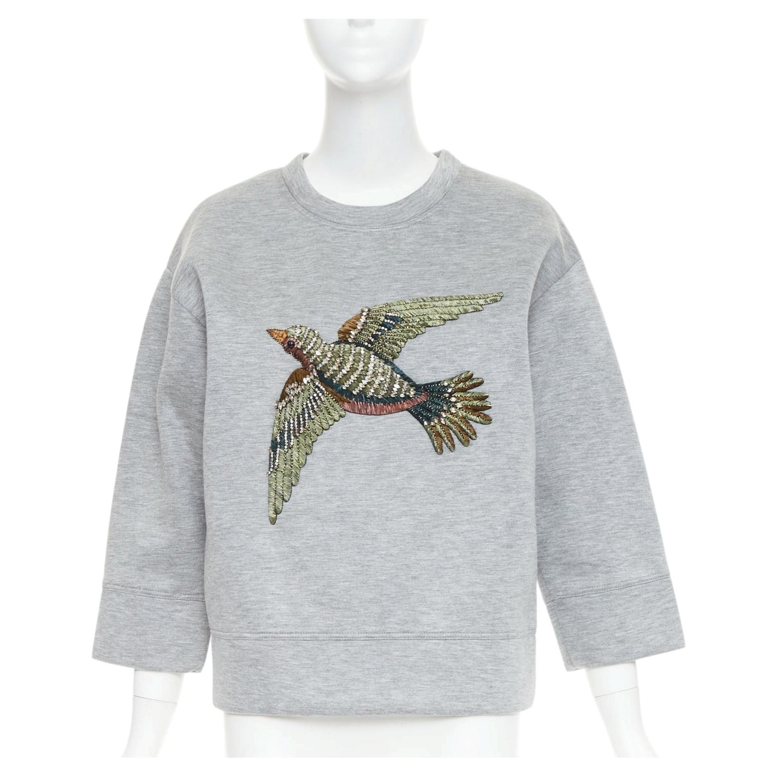GUCCI 2015 grey neoprene crystal embroidered Swallow sweatshirt S