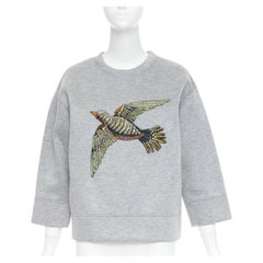 GUCCI 2015 grey neoprene crystal embroidered Swallow sweatshirt S