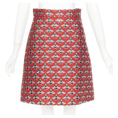 GUCCi 2015 Hibiscus Red Bee jacquard high waist A-line skirt IT40 S