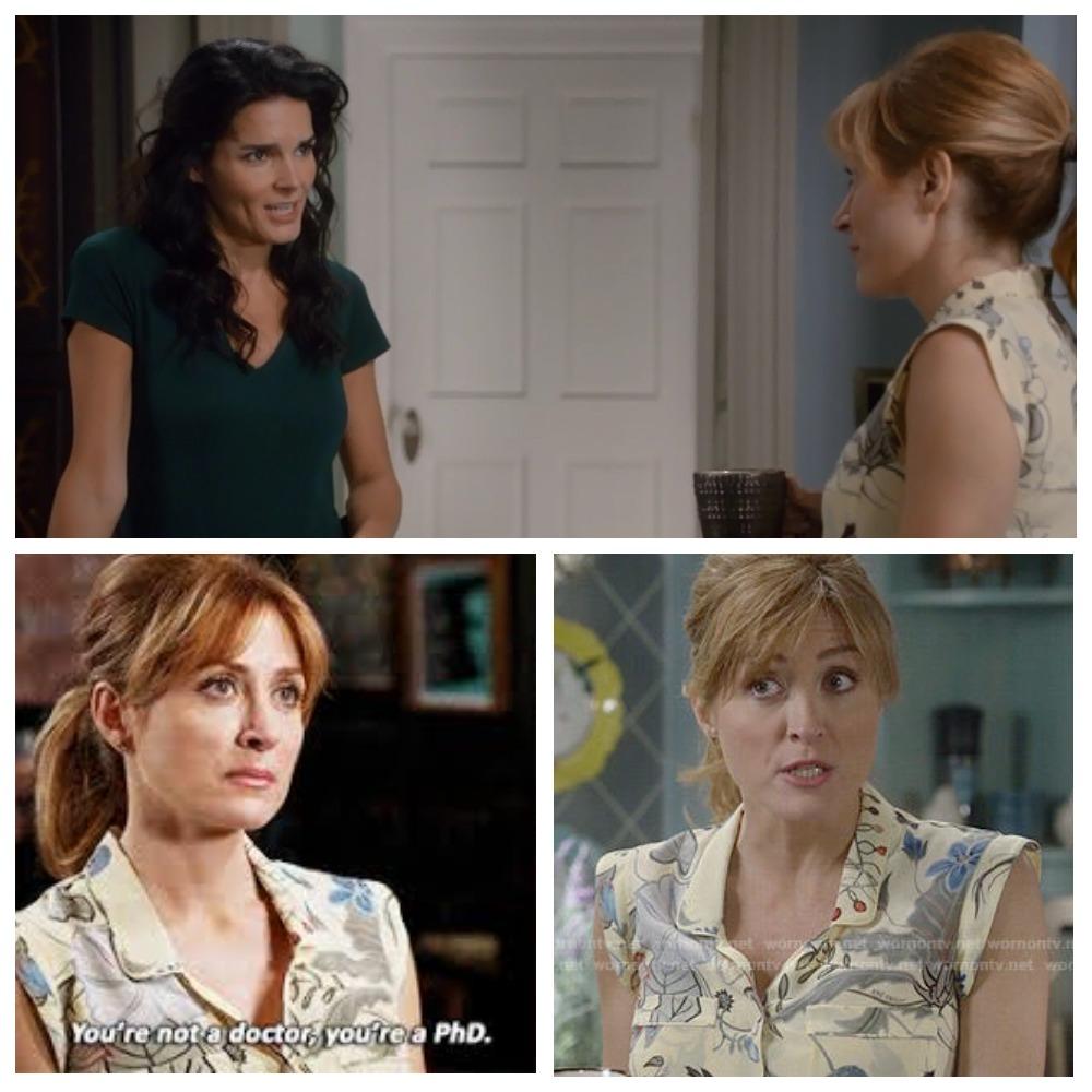 GUCCI 2015 LOGO Silk Flora Kris Knight Flora Print Blouse IT 44 USA 8
Designer: Frida Giannini for GUCCI
GUCCI style: 367320
GUCCI Collection: Gucci Resort 2015
Composition: 100% silk.
Made in Italy.


Maura Isles (played by Sasha Alexander) was