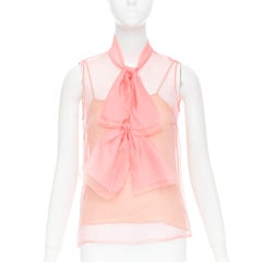GUCCI 2015 pink silk organza sheer pussybow sleeveless blouse IT38 XS