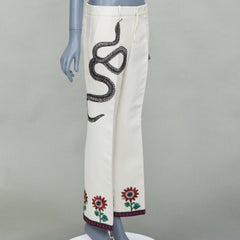 GUCCI 2015 Runway beige snake floral embroidered silk cotton trousers IT40 S