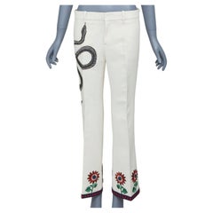 GUCCI 2015 Runway beige snake floral embroidered silk cotton trousers IT40 S