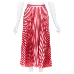 GUCCI 2015 Runway red pink chevron stripe lurex silk pleated midi skirt IT36 XXS