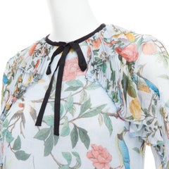 GUCCI 2015 Tian Bloom print 100% silk black ribbon trim dress IT36 XXS