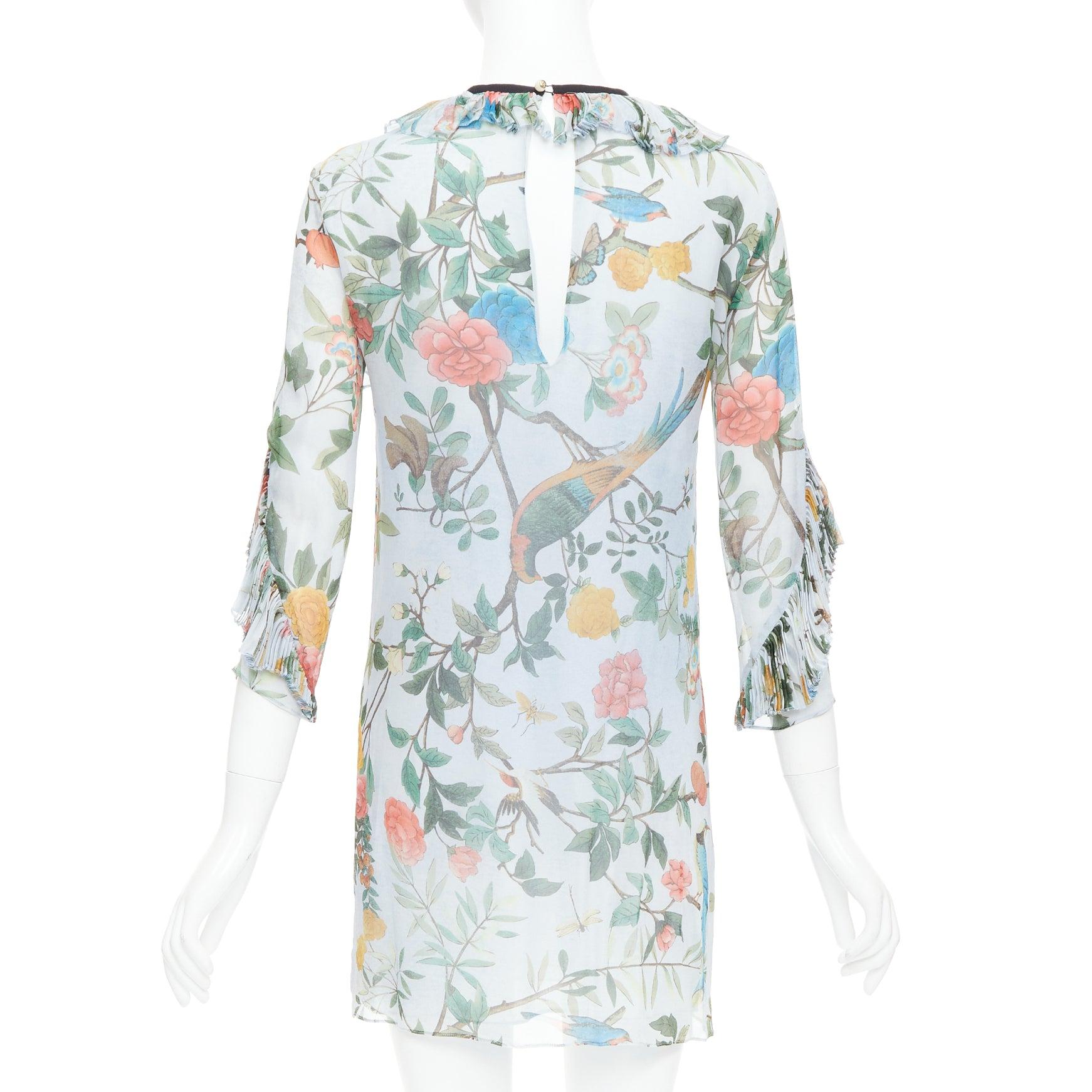 Women's GUCCI 2015 Tian Bloom print 100% silk black ribbon trim dress IT36 XXS For Sale
