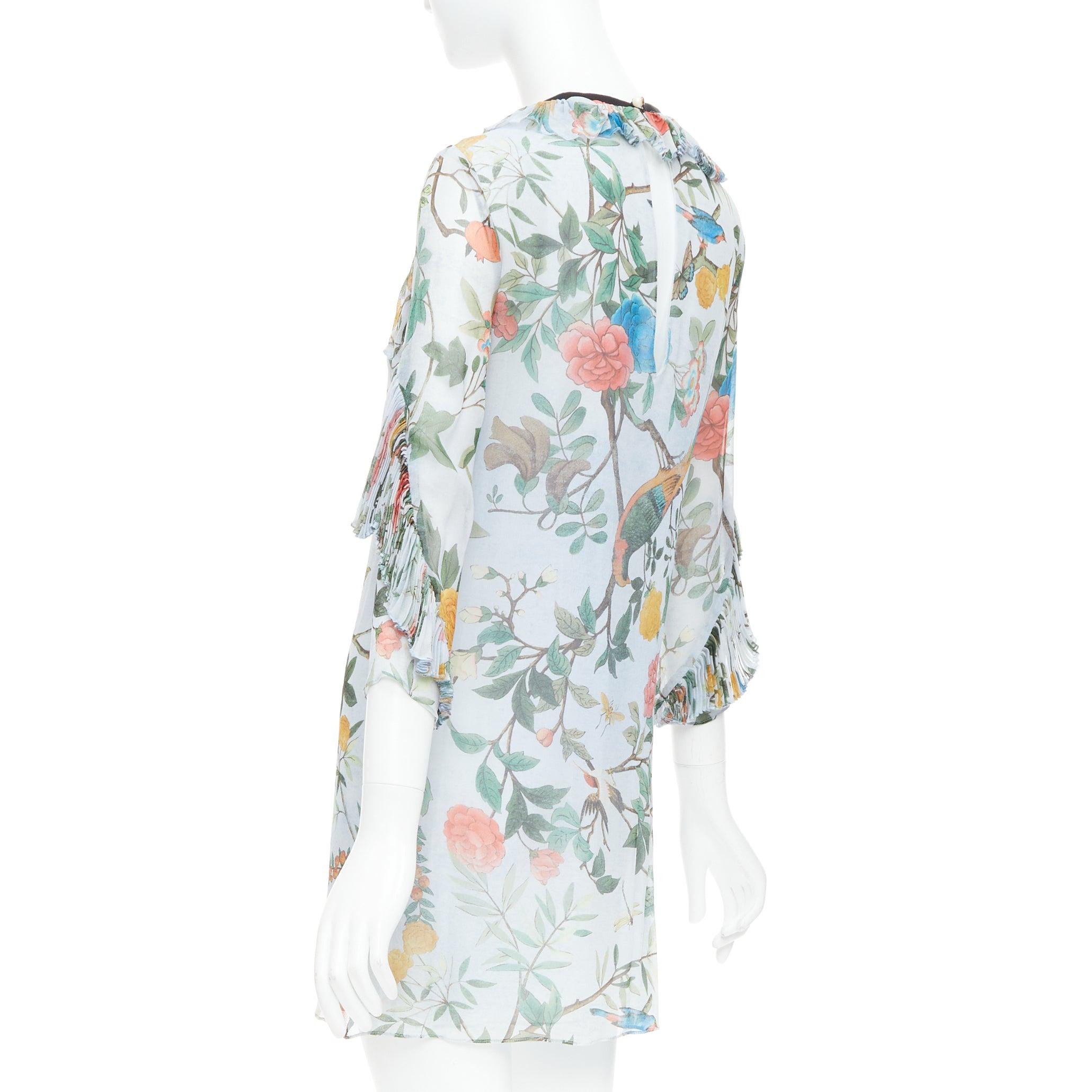 GUCCI 2015 Tian Bloom print 100% silk black ribbon trim dress IT36 XXS For Sale 1