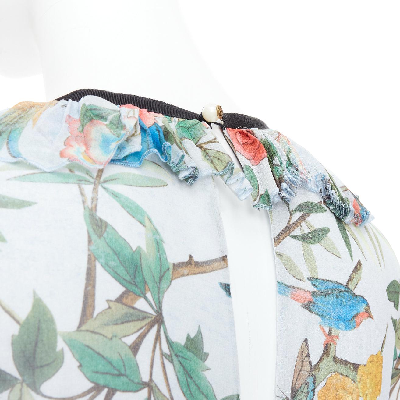 GUCCI 2015 Tian Bloom print 100% silk black ribbon trim dress IT36 XXS For Sale 2