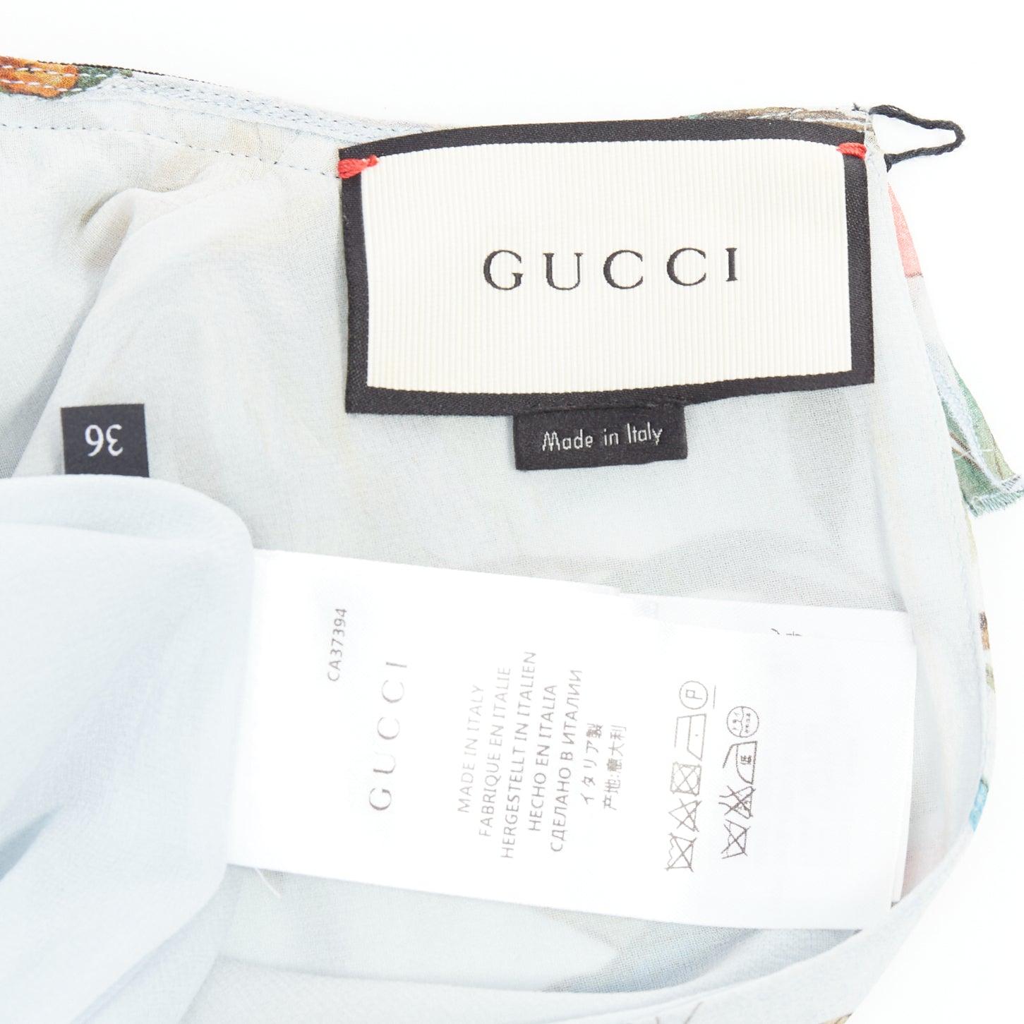 GUCCI 2015 Tian Bloom print 100% silk black ribbon trim dress IT36 XXS For Sale 3